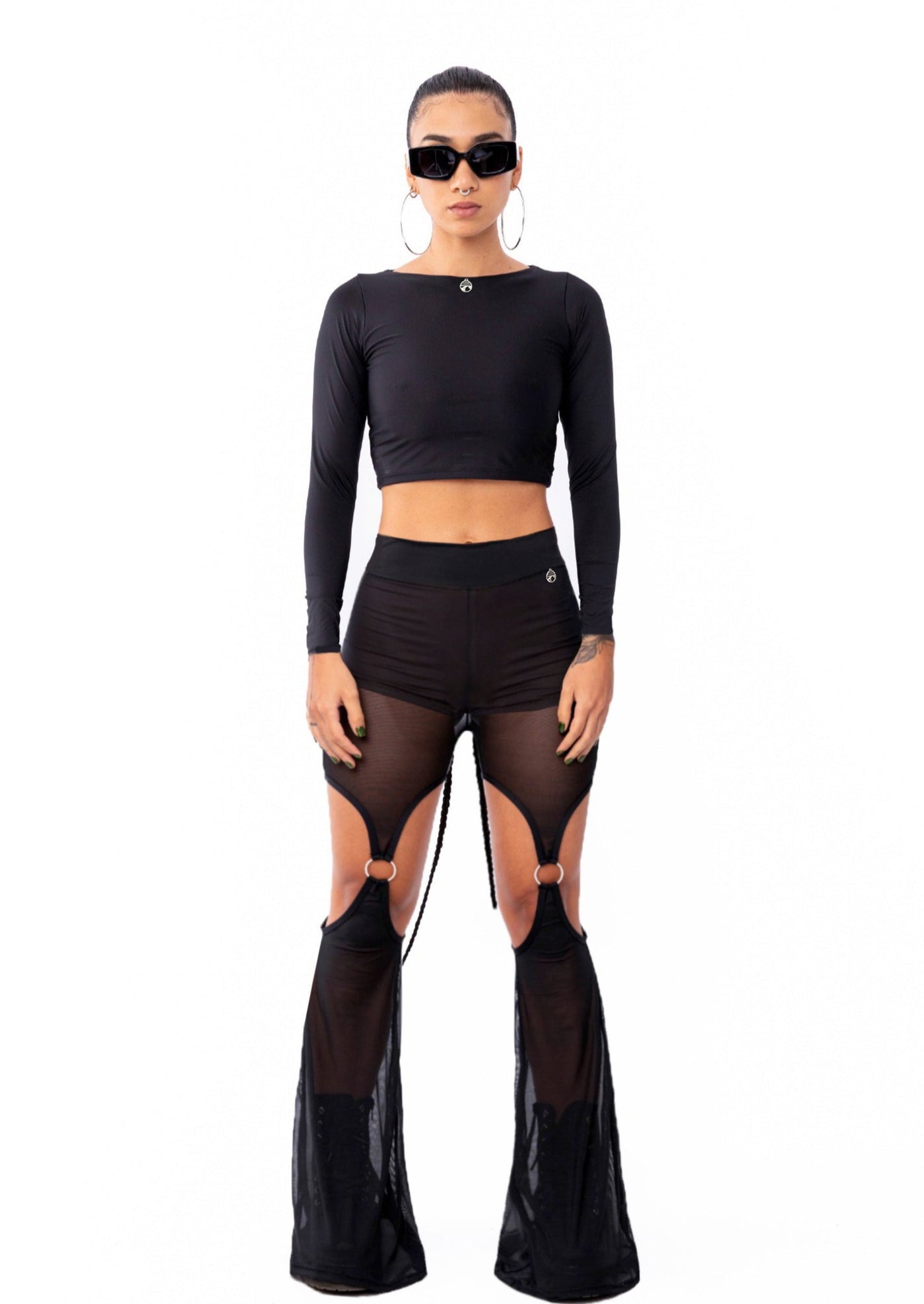BLACK BIKINI LONG SLEEVE + PANTALON FESTIVAL MALLA SET