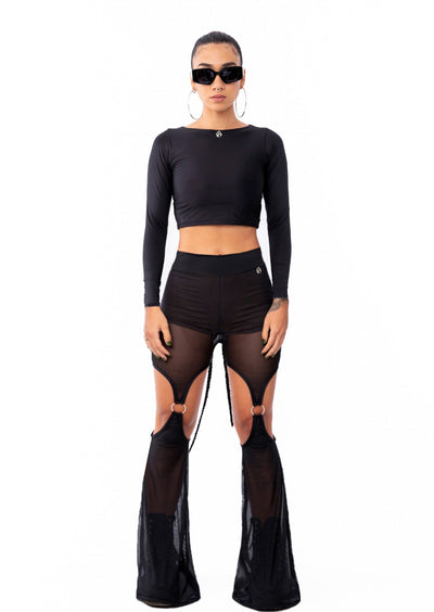 BLACK BIKINI LONG SLEEVE + PANTALON FESTIVAL MALLA SET